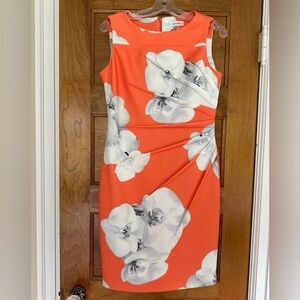 Calvin Klein Orange Pleated Sheath Dress Midi